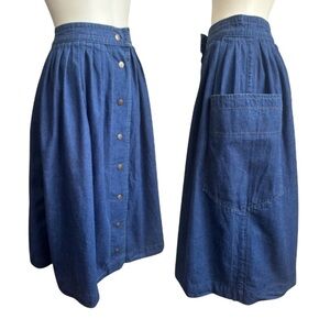 Vintage Button Front Denim Midi Skirt - Gabriella - Size 10 - Made in Brazil